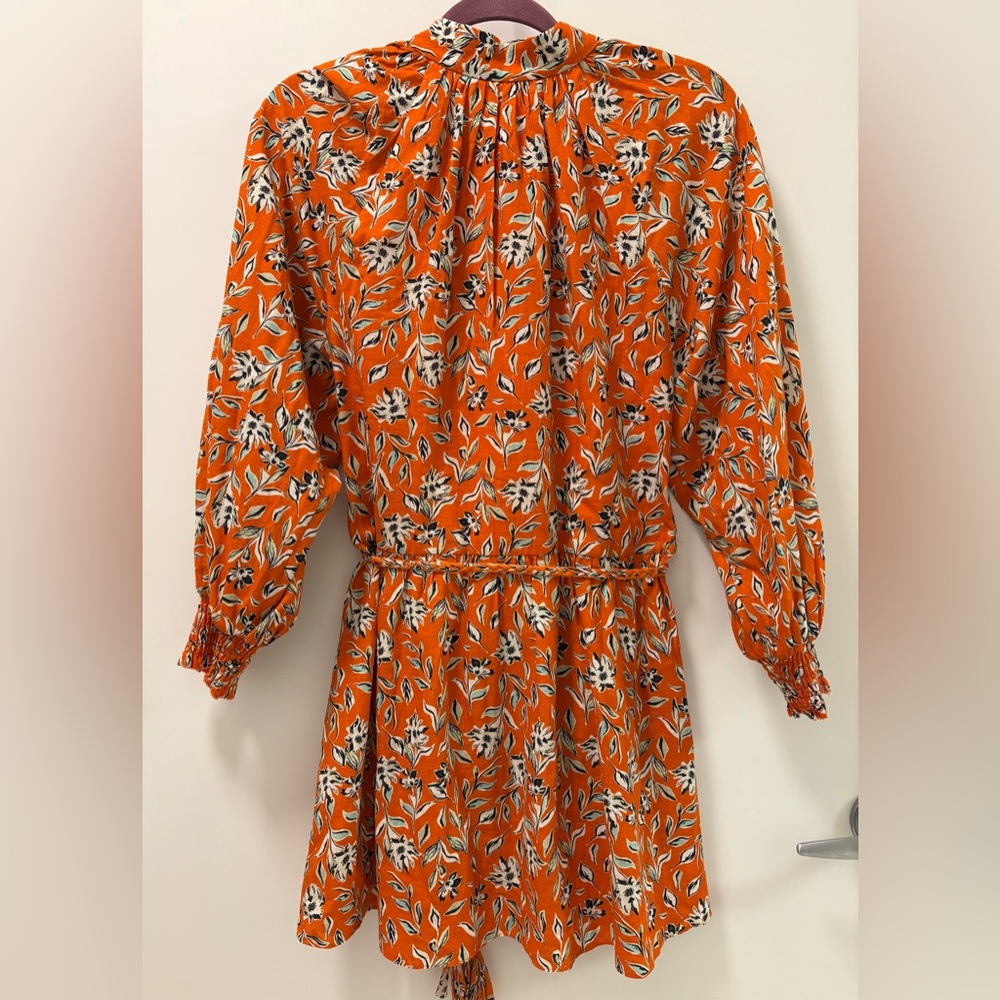 Alice + Olivia Lilian Belted Floral Print Linen-Blend Gauze Mini Dress Size 0 - Picture 7 of 12
